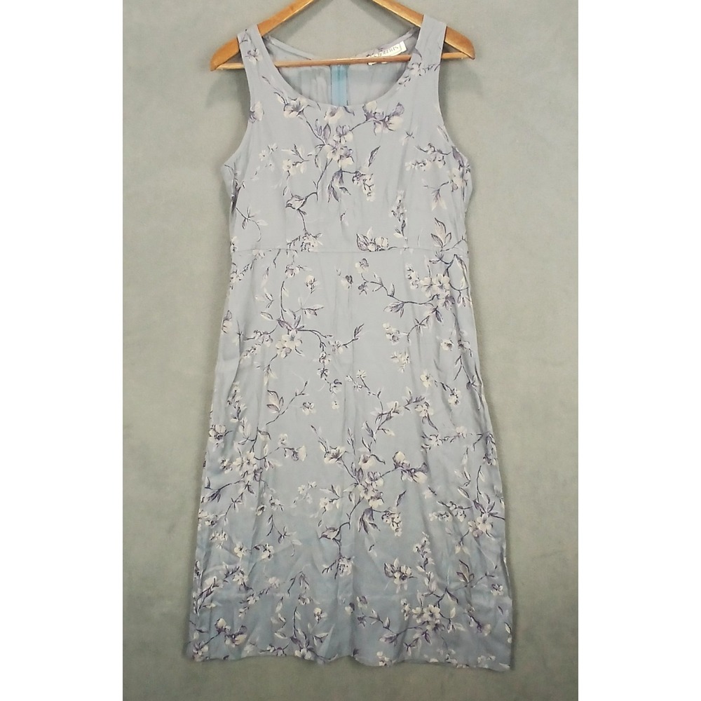 S. Roberts Midi Dress‎ Womens 11/12 Lavender Purple Floral Round Neck Back Zip